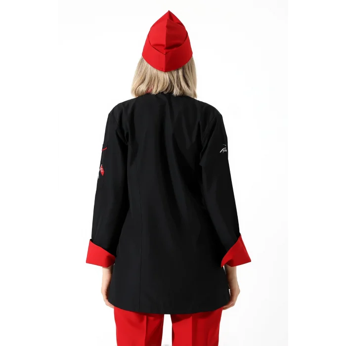 Kadın Aşçı Ceket 01 - Siyah Kırmızı Biye