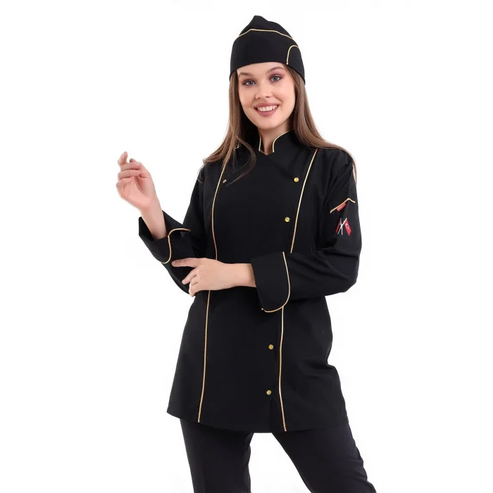 Kadın Aşçı Ceket 01 - Siyah-Sarı Biye