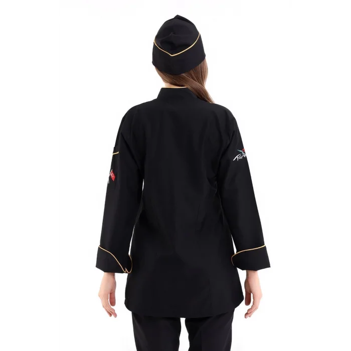 Kadın Aşçı Ceket 01 - Siyah-Sarı Biye