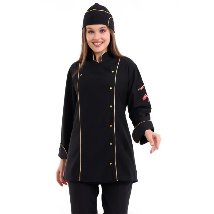 Kadın Aşçı Ceket 01 - Siyah-Sarı Biye