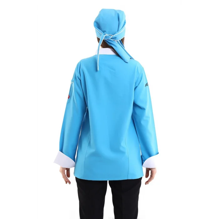 Kadın Aşçı Ceket 01 - Turkuaz Beyaz Biye