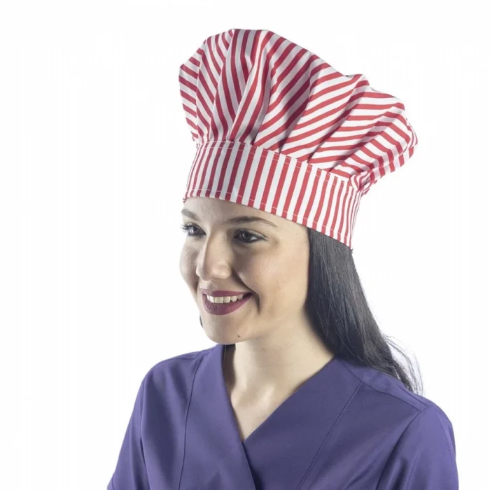 Kırmızı Çizgi Desenli Aşçı Mantar Şapka - Unisex