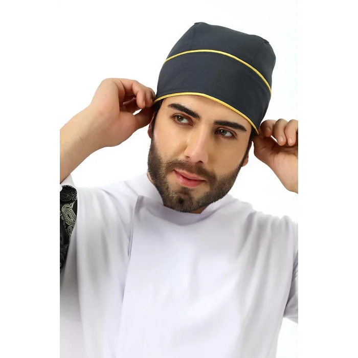 Kuyruklu Bone - Füme Sarı Biye