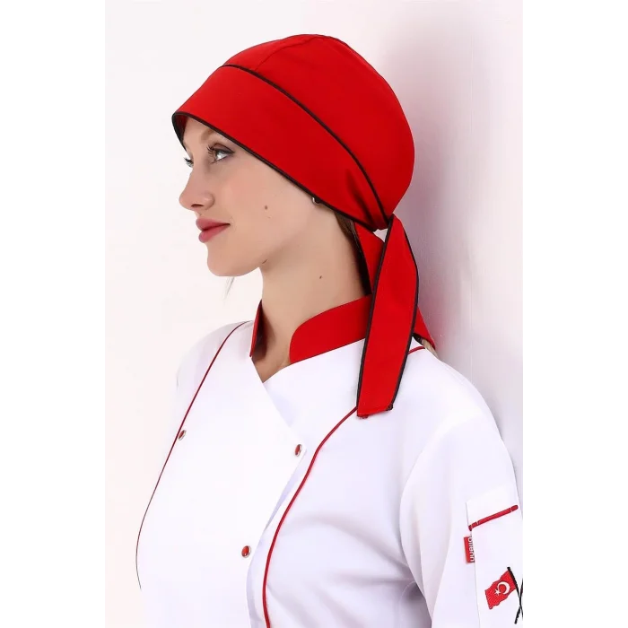 Kuyruklu Bone - Kırmızı Siyah Biyeli