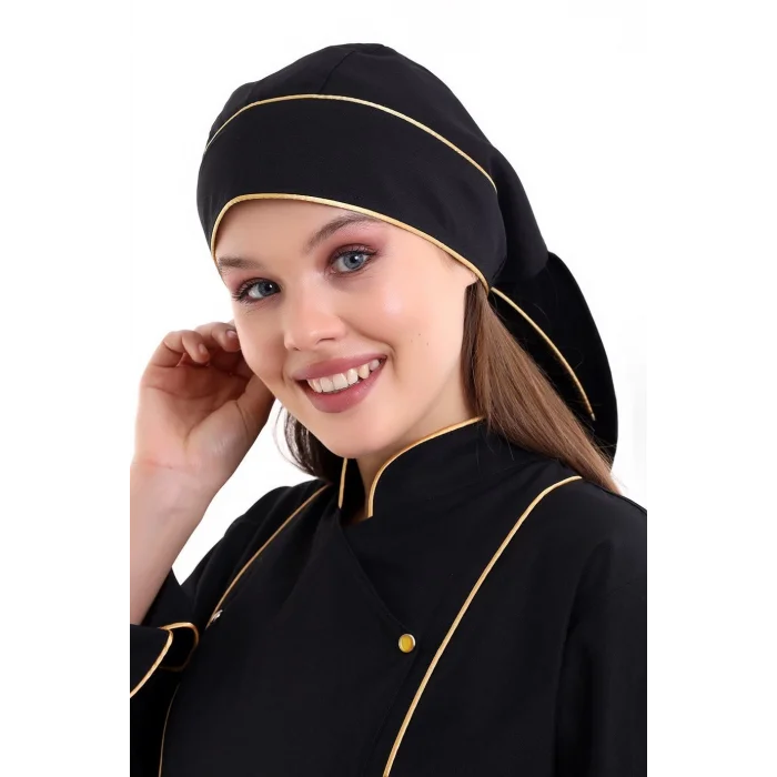 Kuyruklu Bone - Siyah-Sarı Biye