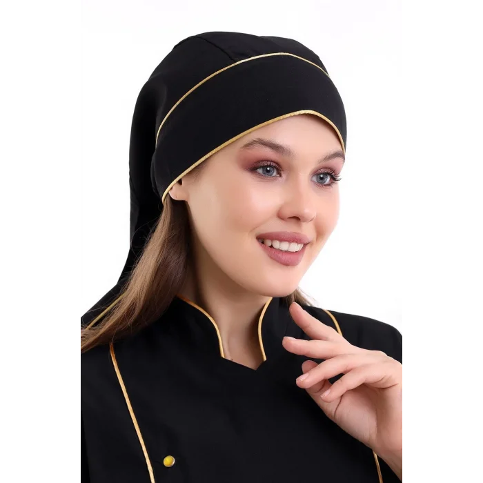 Kuyruklu Bone - Siyah-Sarı Biye