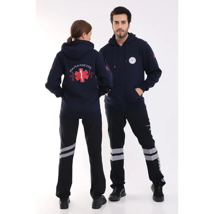 Paramedik Unisex Kapşonlu Hırka - Lacivert