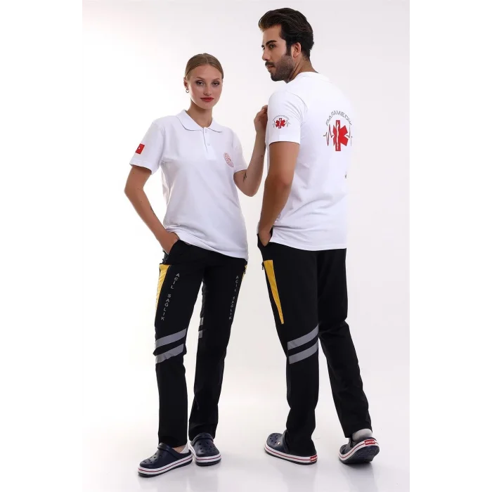 Paramedik Yakalı Unisex Tshirt Kısa Kol - Beyaz