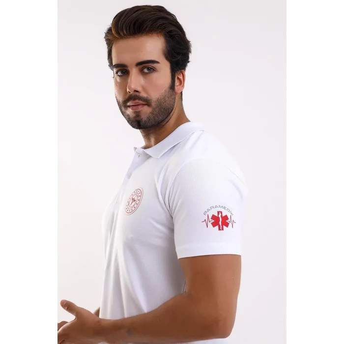 Paramedik Yakalı Unisex Tshirt Kısa Kol - Beyaz