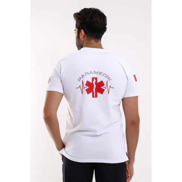 Paramedik Yakalı Unisex Tshirt Kısa Kol - Beyaz