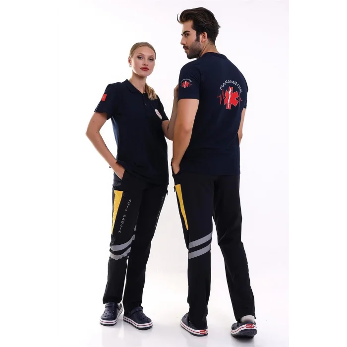 Paramedik Yakalı Unisex Tshirt Kısa Kol - Lacivert