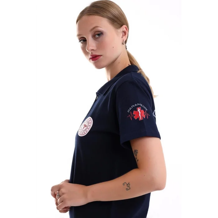 Paramedik Yakalı Unisex Tshirt Kısa Kol - Lacivert