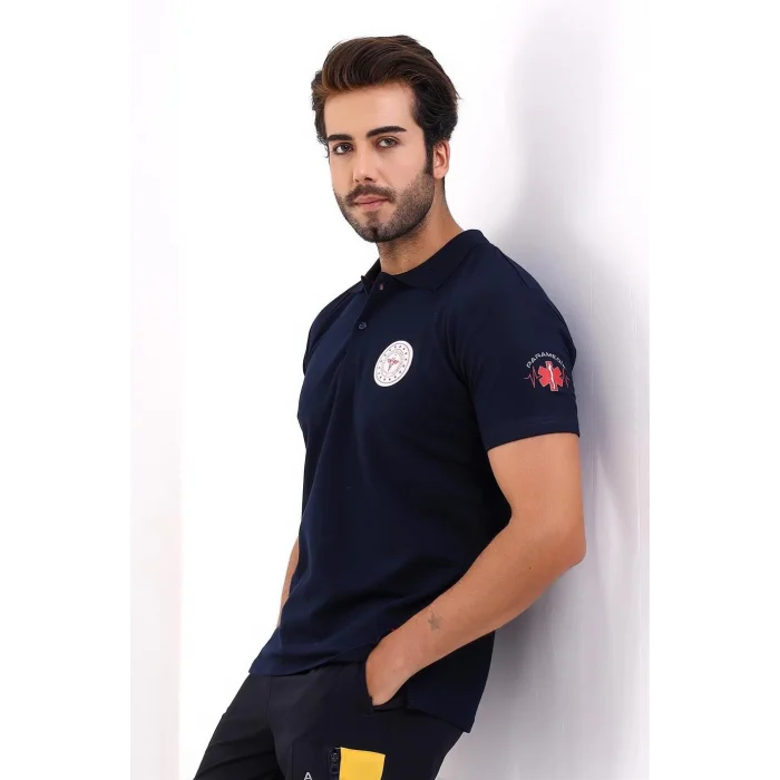 Paramedik Yakalı Unisex Tshirt Kısa Kol - Lacivert