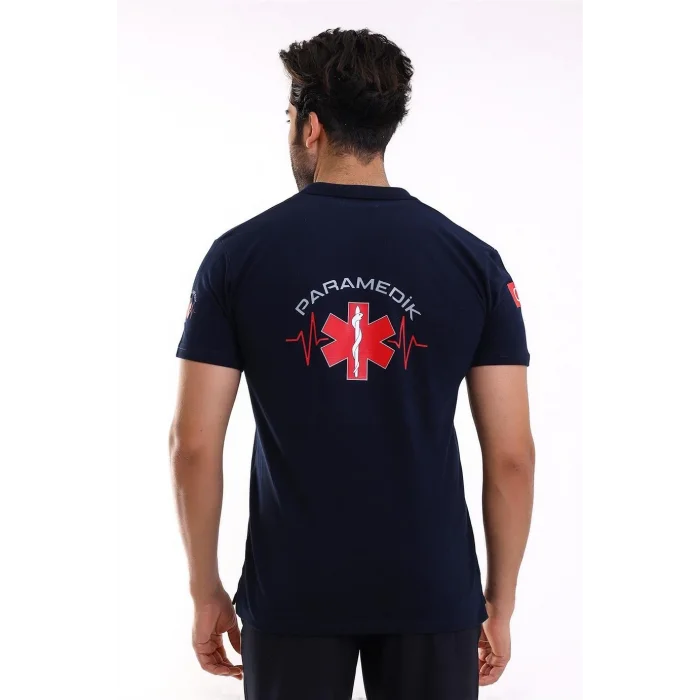 Paramedik Yakalı Unisex Tshirt Kısa Kol - Lacivert