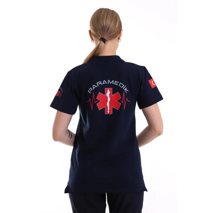 Paramedik Yakalı Unisex Tshirt Kısa Kol - Lacivert