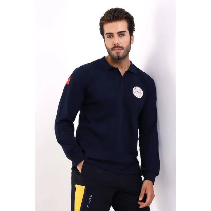 Paramedik Yakalı Unisex Tshirt Uzun Kol - Lacivert