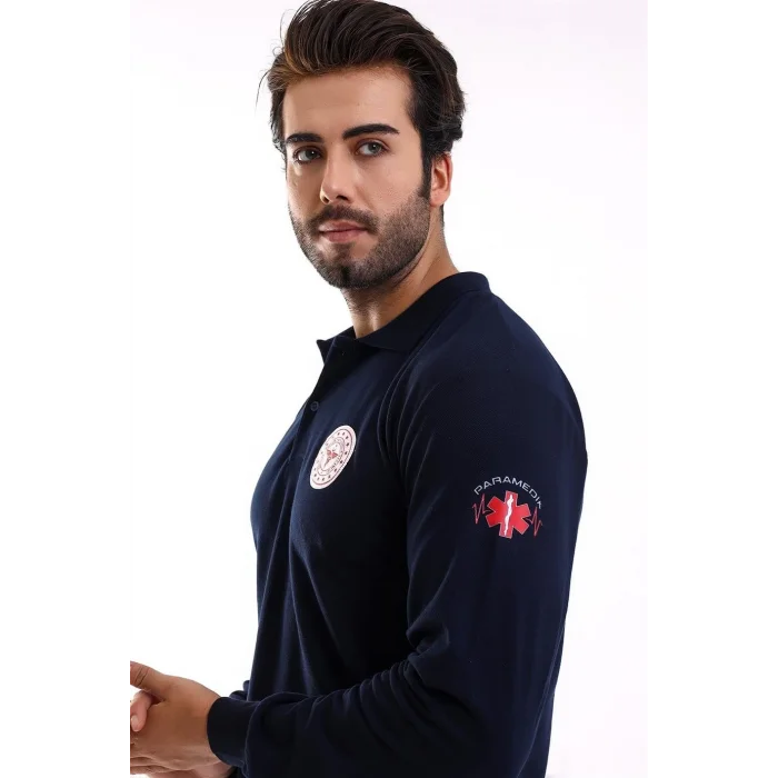 Paramedik Yakalı Unisex Tshirt Uzun Kol - Lacivert