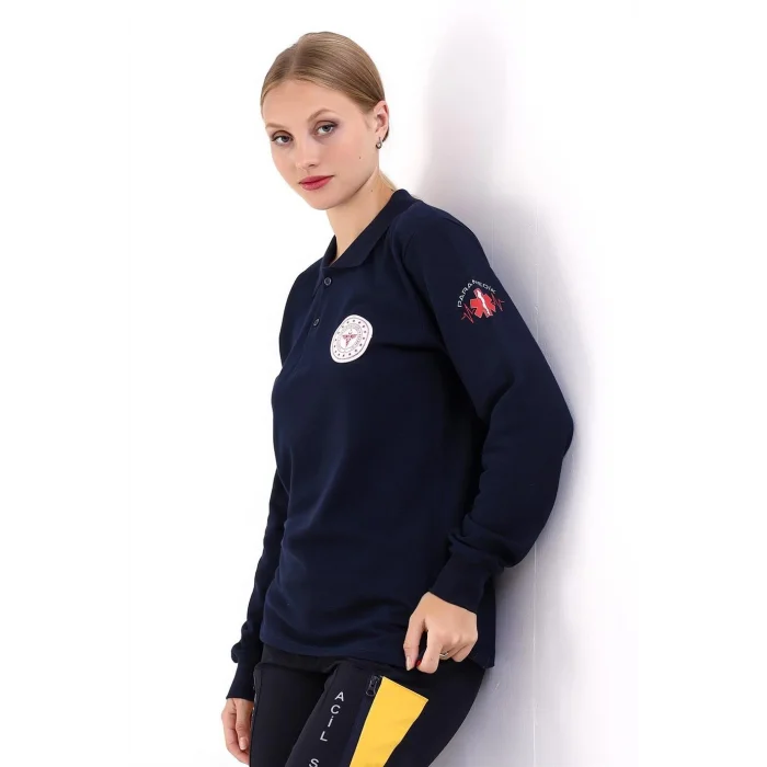 Paramedik Yakalı Unisex Tshirt Uzun Kol - Lacivert