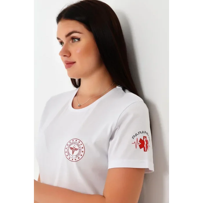 Paramedik Yuvarlak Yaka Penye Kısa Kol Tshirt - Beyaz