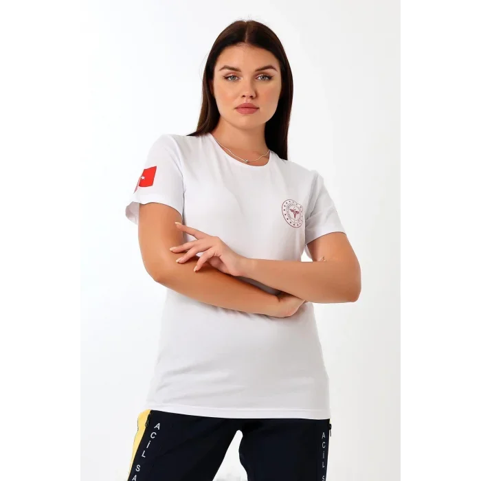 Paramedik Yuvarlak Yaka Penye Kısa Kol Tshirt - Beyaz
