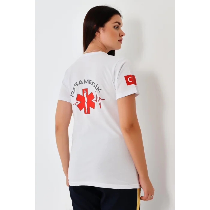 Paramedik Yuvarlak Yaka Penye Kısa Kol Tshirt - Beyaz