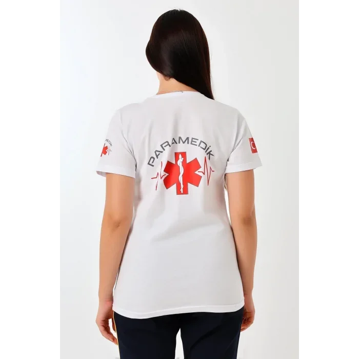 Paramedik Yuvarlak Yaka Penye Kısa Kol Tshirt - Beyaz