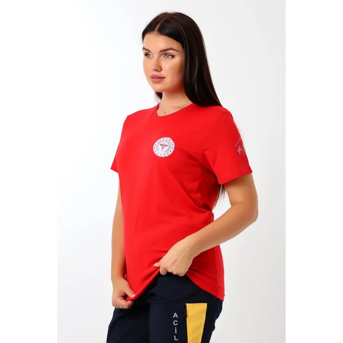 Paramedik Yuvarlak Yaka Penye Kısa Kol Tshirt - Kırmızı