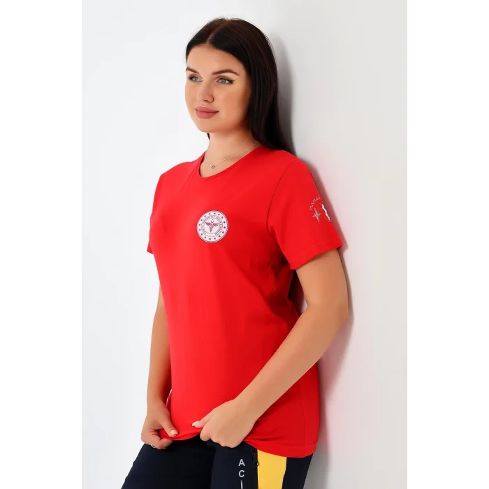 Paramedik Yuvarlak Yaka Penye Kısa Kol Tshirt - Kırmızı