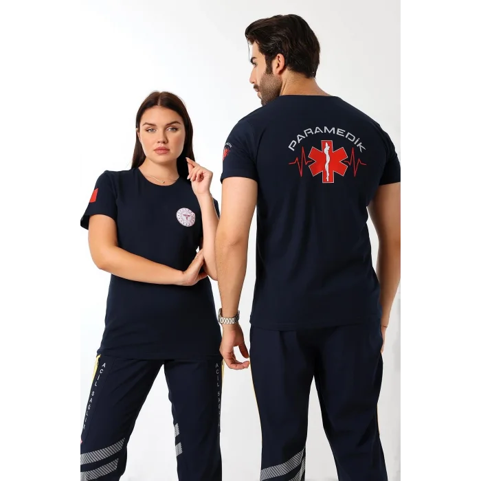 Paramedik Yuvarlak Yaka Penye Kısa Kol Tshirt - Lacivert
