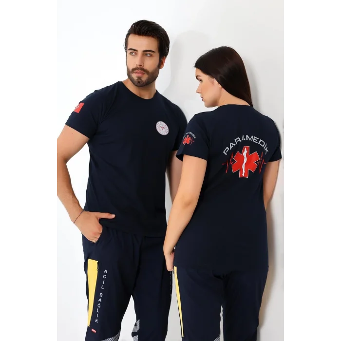 Paramedik Yuvarlak Yaka Penye Kısa Kol Tshirt - Lacivert