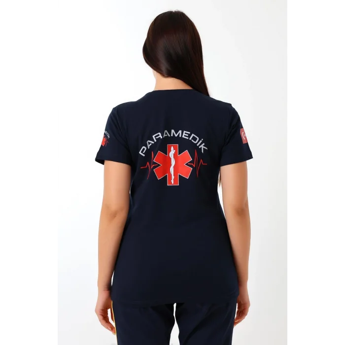 Paramedik Yuvarlak Yaka Penye Kısa Kol Tshirt - Lacivert