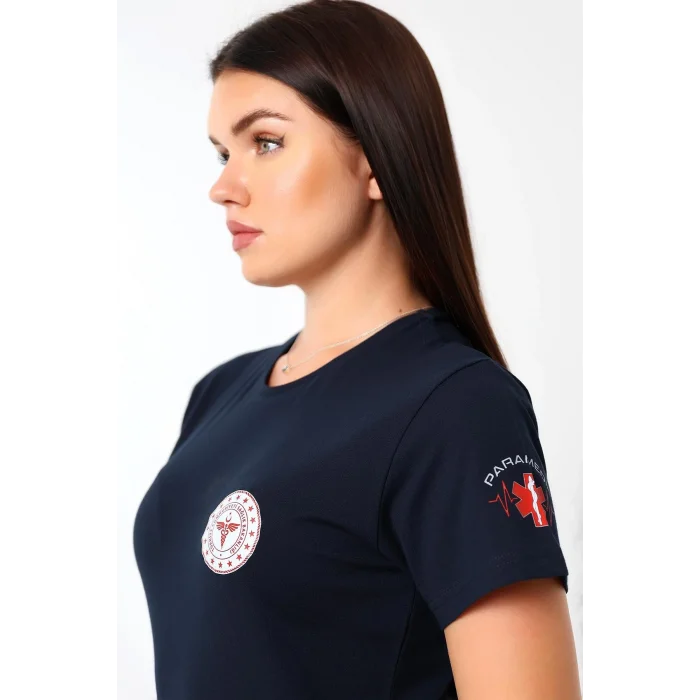 Paramedik Yuvarlak Yaka Penye Kısa Kol Tshirt - Lacivert