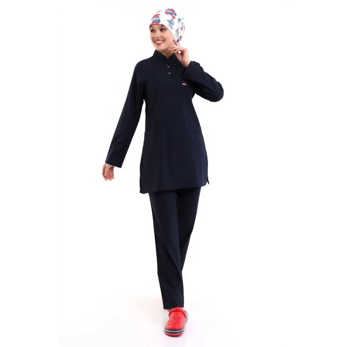 Soft Likralı Tesettür Forma Takım İki Çıtçıt - 6402 Lacivert Soft