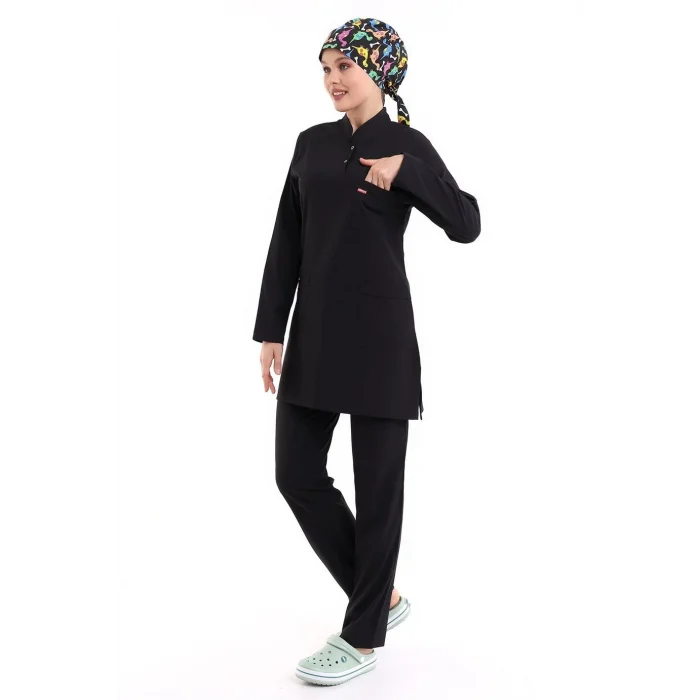 Soft Likralı Tesettür Forma Takım İki Çıtçıt - 6403 Siyah Soft