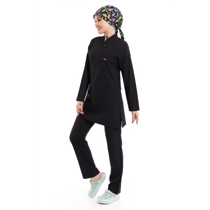 Soft Likralı Tesettür Forma Takım İki Çıtçıt - 6403 Siyah Soft