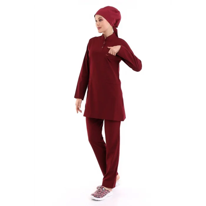 Soft Likralı Tesettür Forma Takım İki Çıtçıt - 6407 Bordo Soft