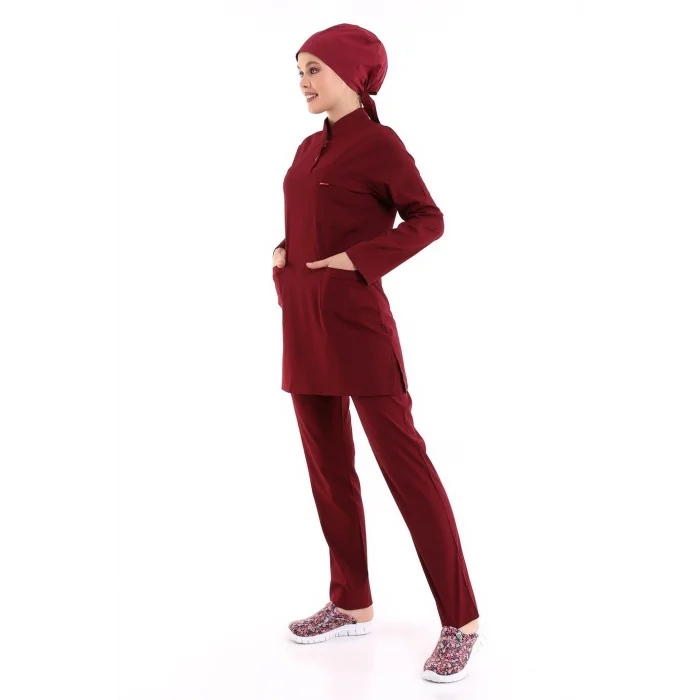 Soft Likralı Tesettür Forma Takım İki Çıtçıt - 6407 Bordo Soft