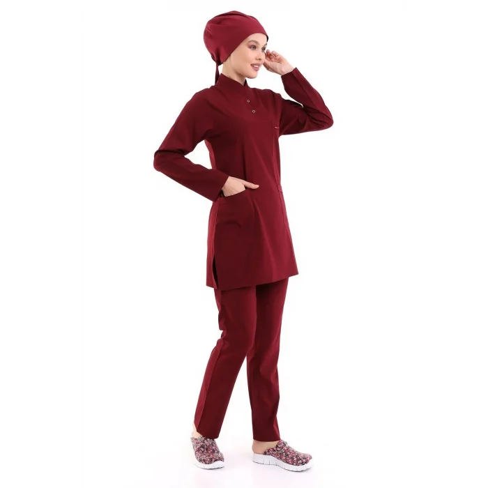 Soft Likralı Tesettür Forma Takım İki Çıtçıt - 6407 Bordo Soft