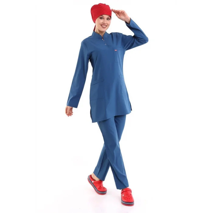 Soft Likralı Tesettür Forma Takım İki Çıtçıt - 6408 Petrol Mavi Soft