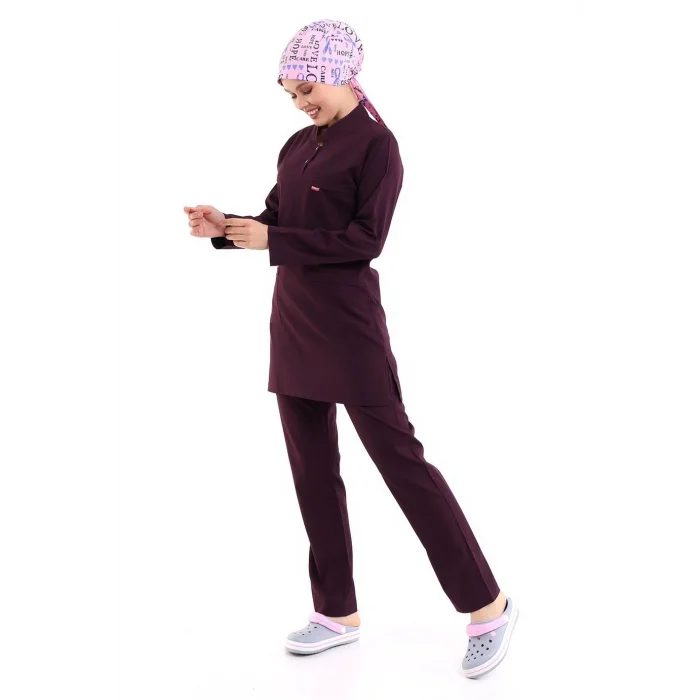 Soft Likralı Tesettür Forma Takım İki Çıtçıt - 6409 Mürdüm Soft