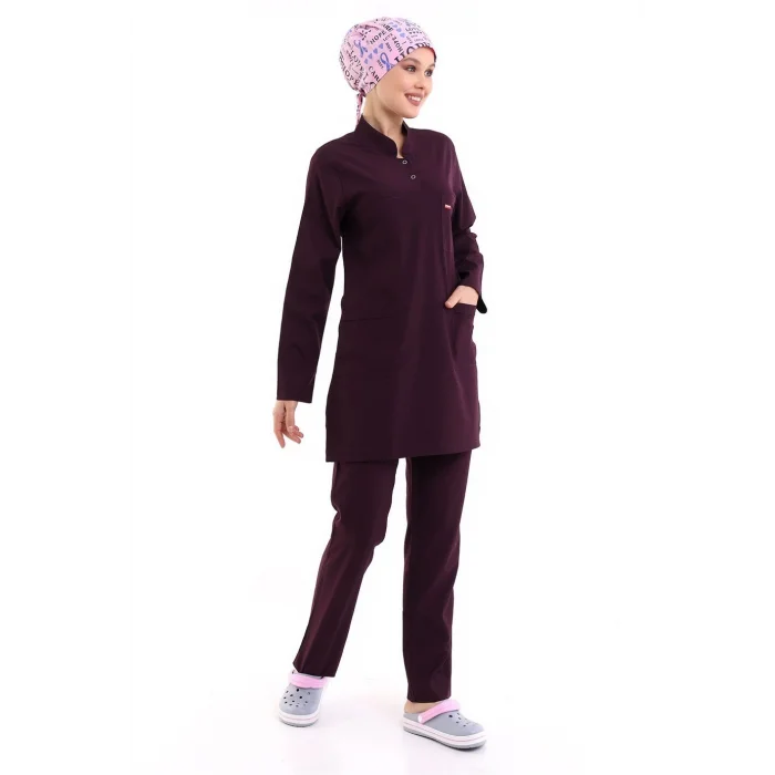 Soft Likralı Tesettür Forma Takım İki Çıtçıt - 6409 Mürdüm Soft