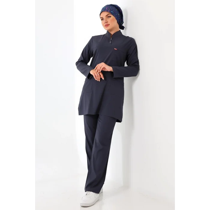 Soft Likralı Tesettür Forma Takım İki Çıtçıt - 6417 Füme