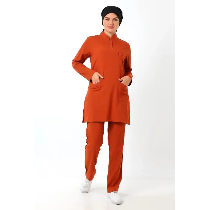 Soft Likralı Tesettür Forma Takım İki Çıtçıt - 6426 Kiremit