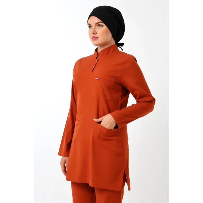 Soft Likralı Tesettür Forma Takım İki Çıtçıt - 6426 Kiremit