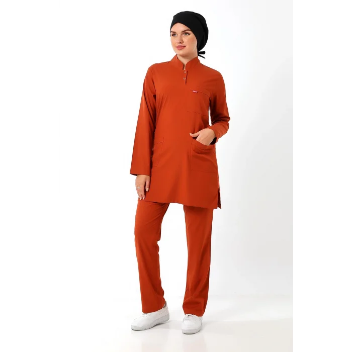 Soft Likralı Tesettür Forma Takım İki Çıtçıt - 6426 Kiremit