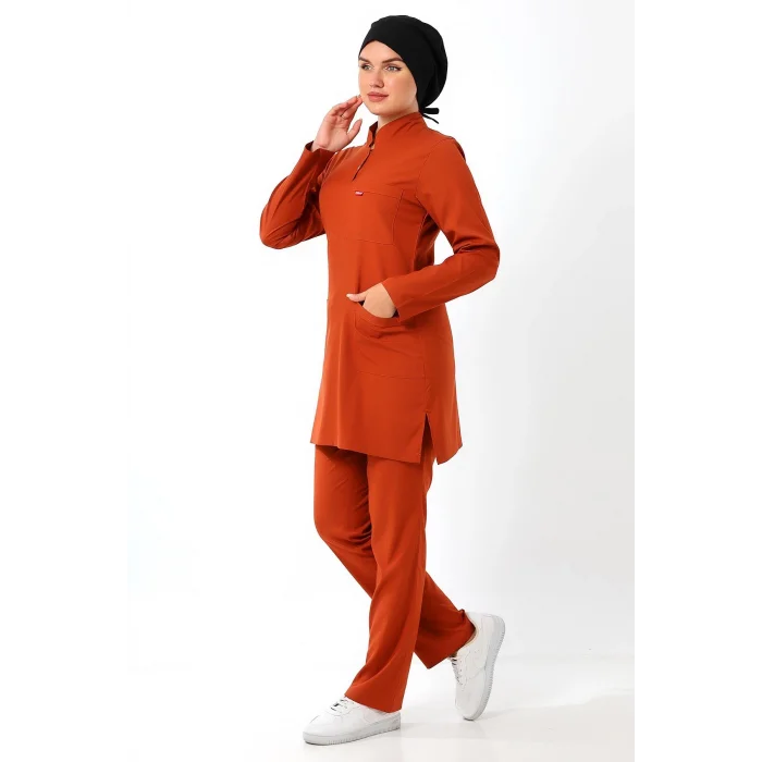 Soft Likralı Tesettür Forma Takım İki Çıtçıt - 6426 Kiremit