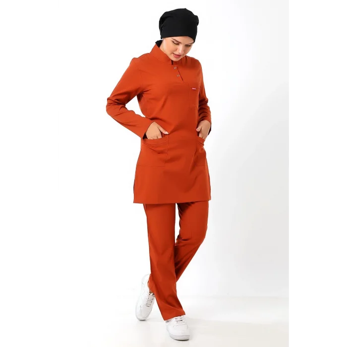 Soft Likralı Tesettür Forma Takım İki Çıtçıt - 6426 Kiremit