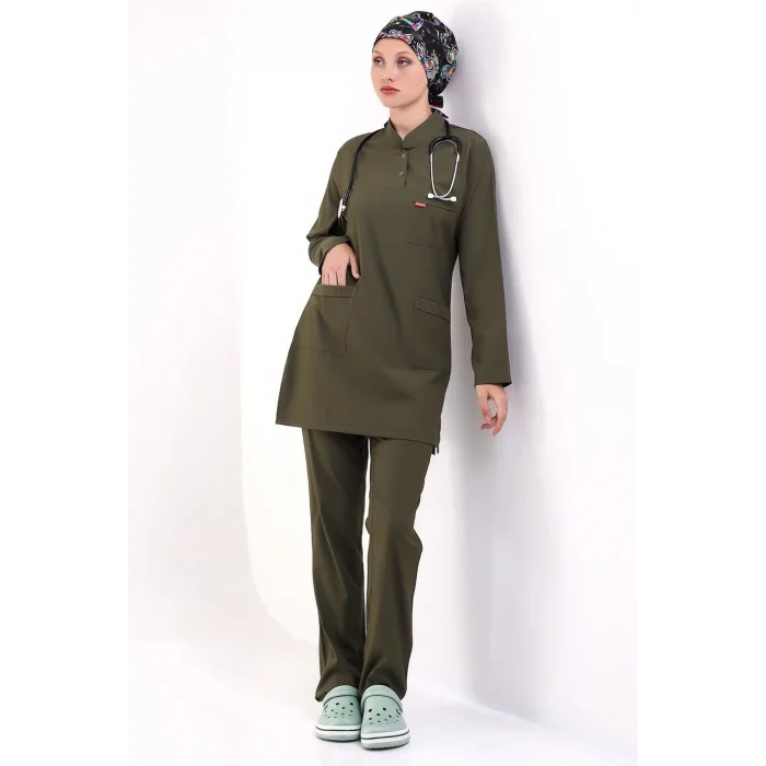 Soft Likralı Tesettür Forma Takım İki Çıtçıt - 6427 Haki Yeşili