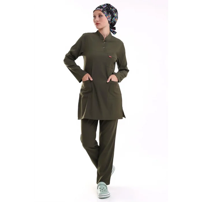 Soft Likralı Tesettür Forma Takım İki Çıtçıt - 6427 Haki Yeşili