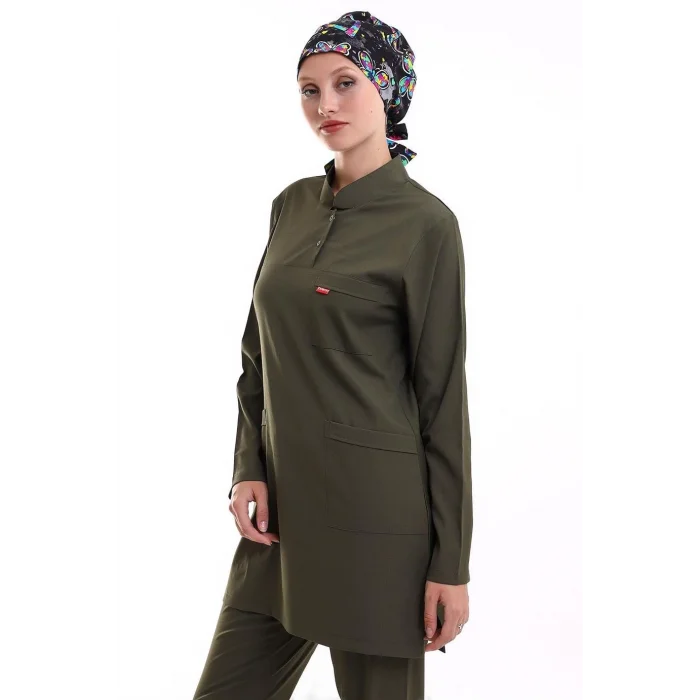 Soft Likralı Tesettür Forma Takım İki Çıtçıt - 6427 Haki Yeşili